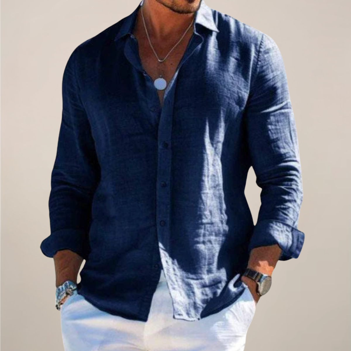 Linen Blend Casual Long Sleeve Shirt - Breathable Button-Up in Solid Colors 4