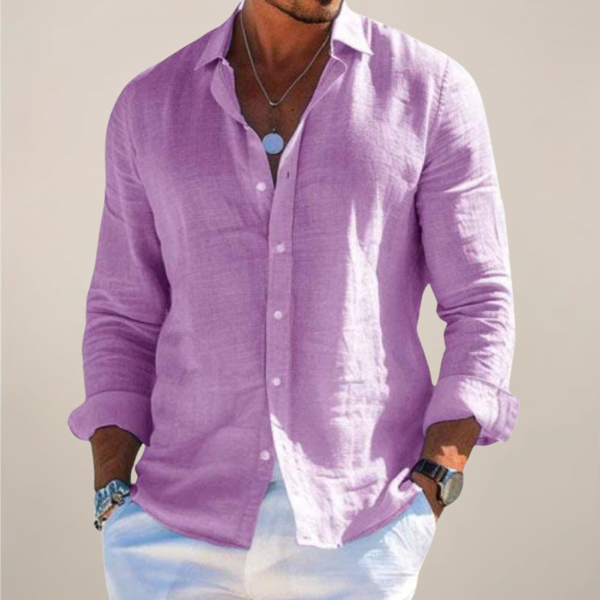 Linen Blend Casual Long Sleeve Shirt - Breathable Button-Up in Solid Colors 5