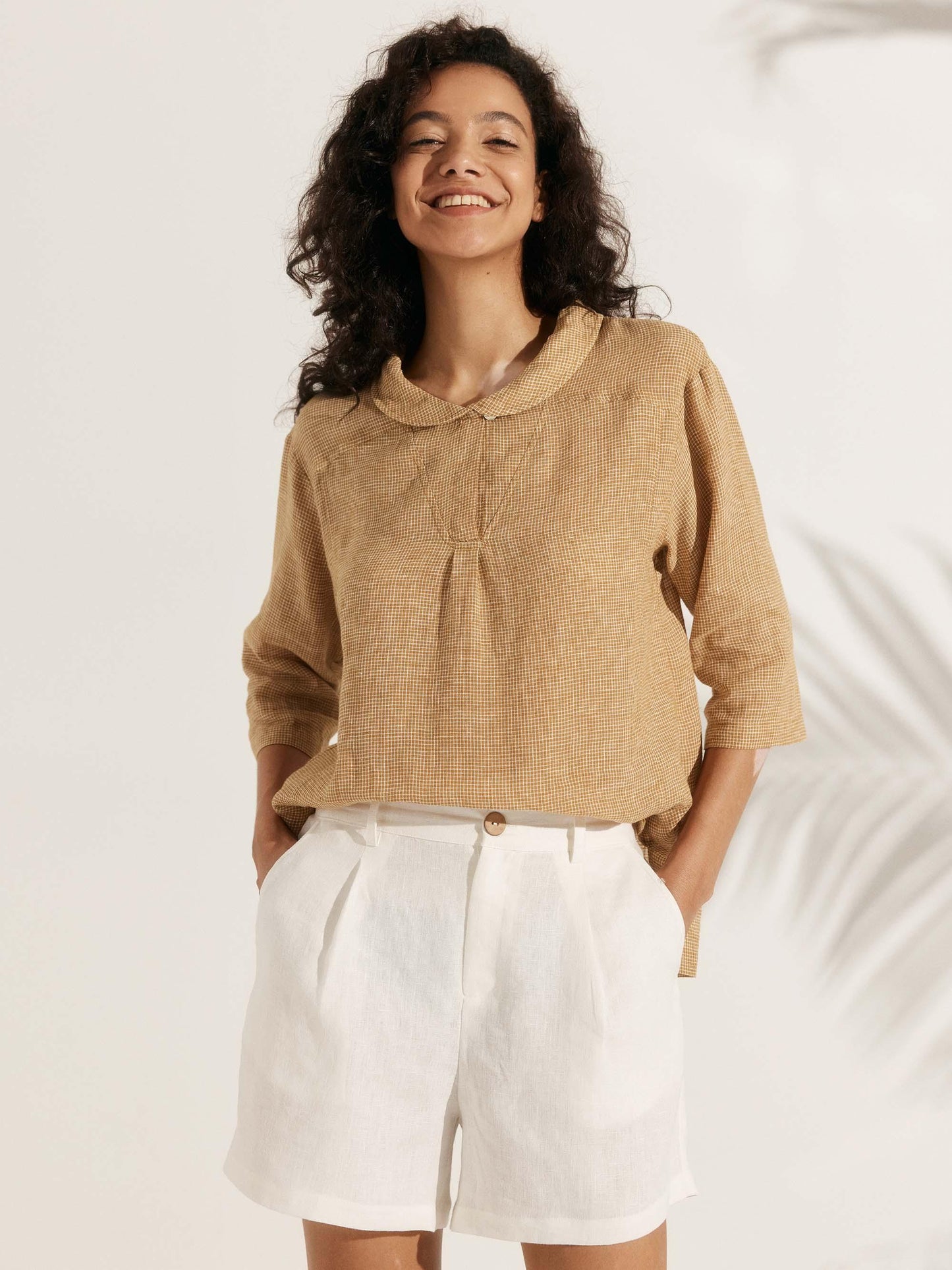 Linen Shawl V-Neck Top - Relaxed Fit Blouse with Asymmetrical Hem for Effortless Style 10