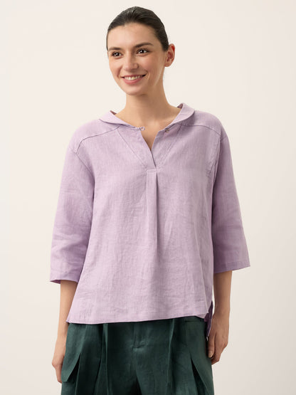 Linen Shawl V-Neck Top - Relaxed Fit Blouse with Asymmetrical Hem for Effortless Style 11
