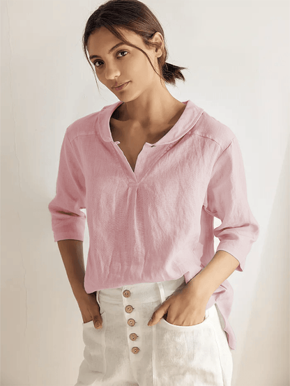 Linen Shawl V-Neck Top - Relaxed Fit Blouse with Asymmetrical Hem for Effortless Style 12