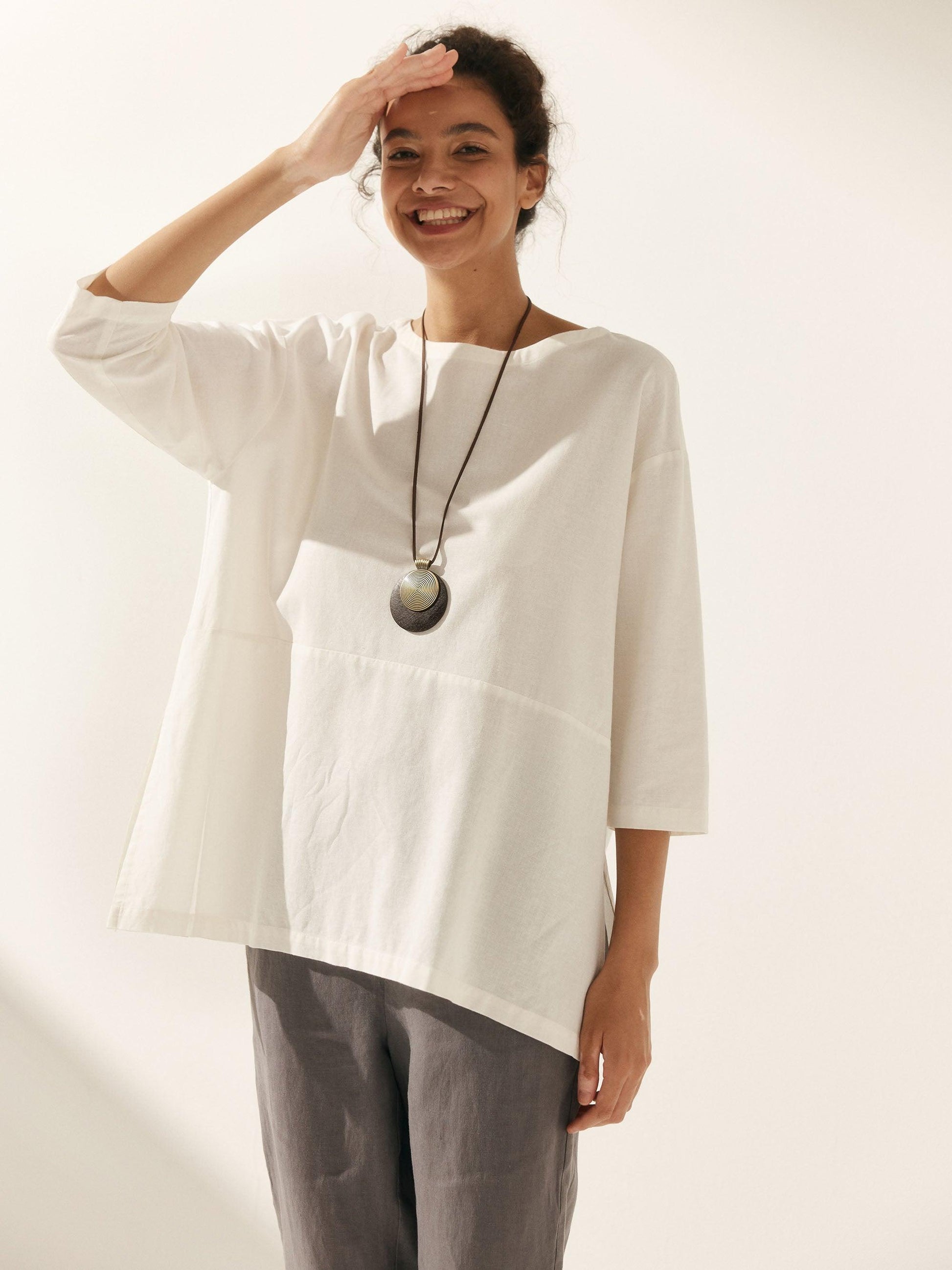 Linen White Boat Neck Oversized Top AVA 0