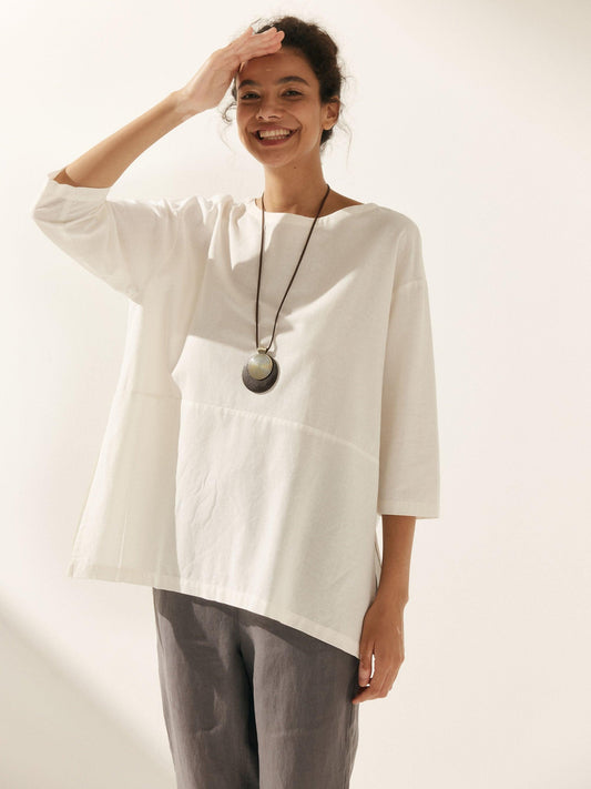 Linen White Boat Neck Oversized Top AVA 0