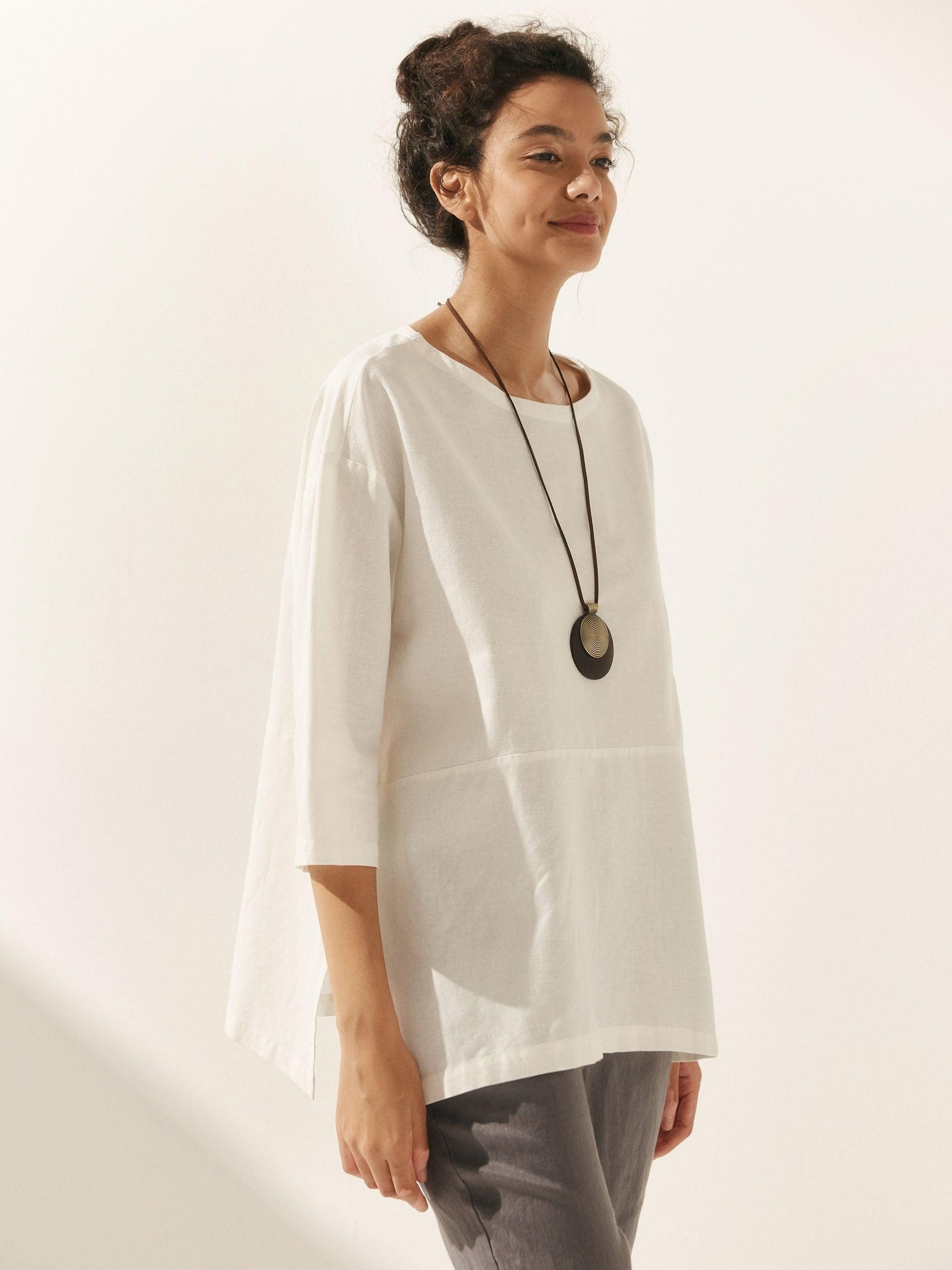 Linen White Boat Neck Oversized Top AVA 1