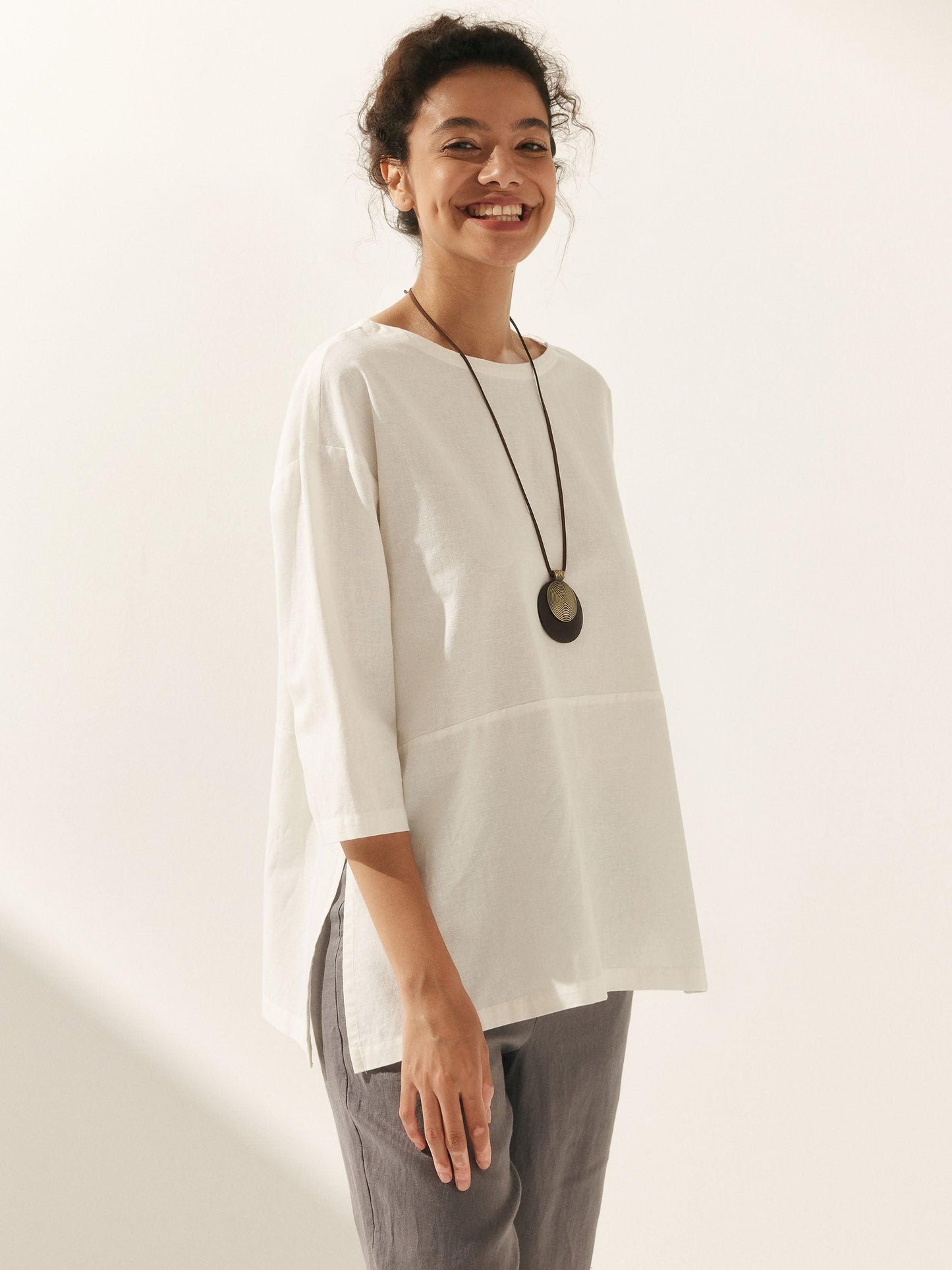 Linen White Boat Neck Oversized Top AVA 2