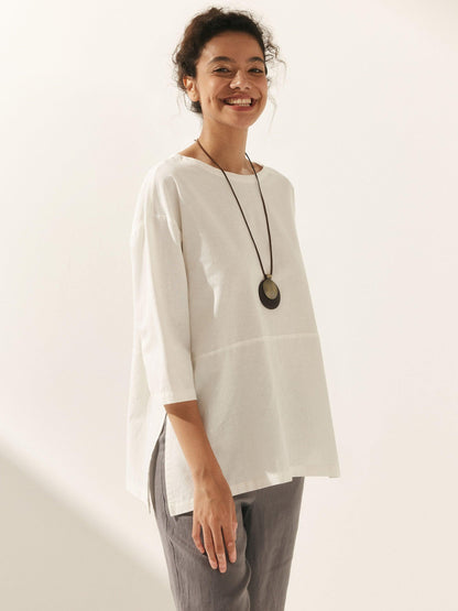 Linen White Boat Neck Oversized Top AVA 2