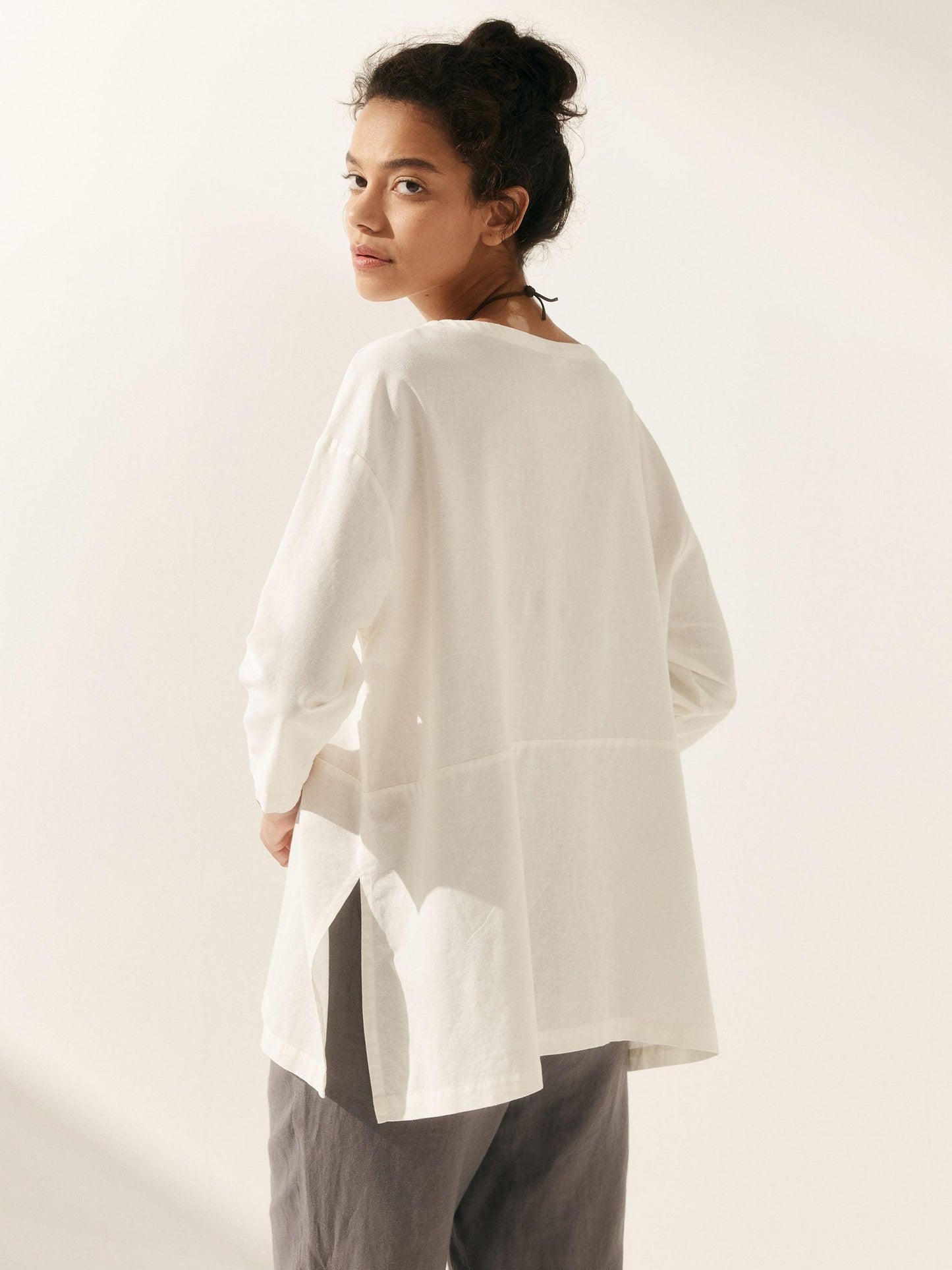 Linen White Boat Neck Oversized Top AVA 3