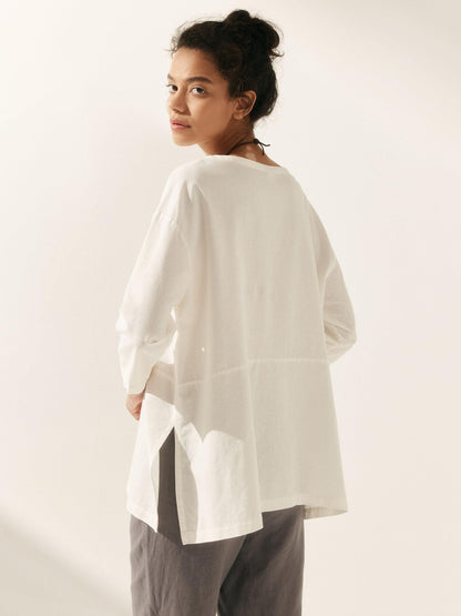 Linen White Boat Neck Oversized Top AVA 3
