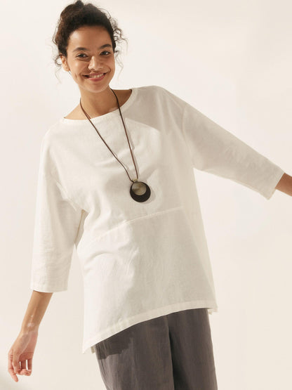 Linen White Boat Neck Oversized Top AVA 4