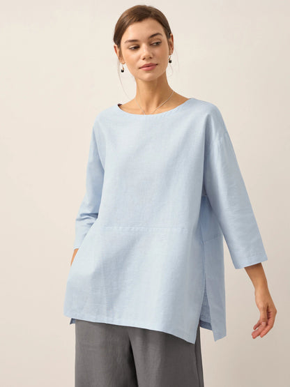 Linen White Boat Neck Oversized Top AVA 5
