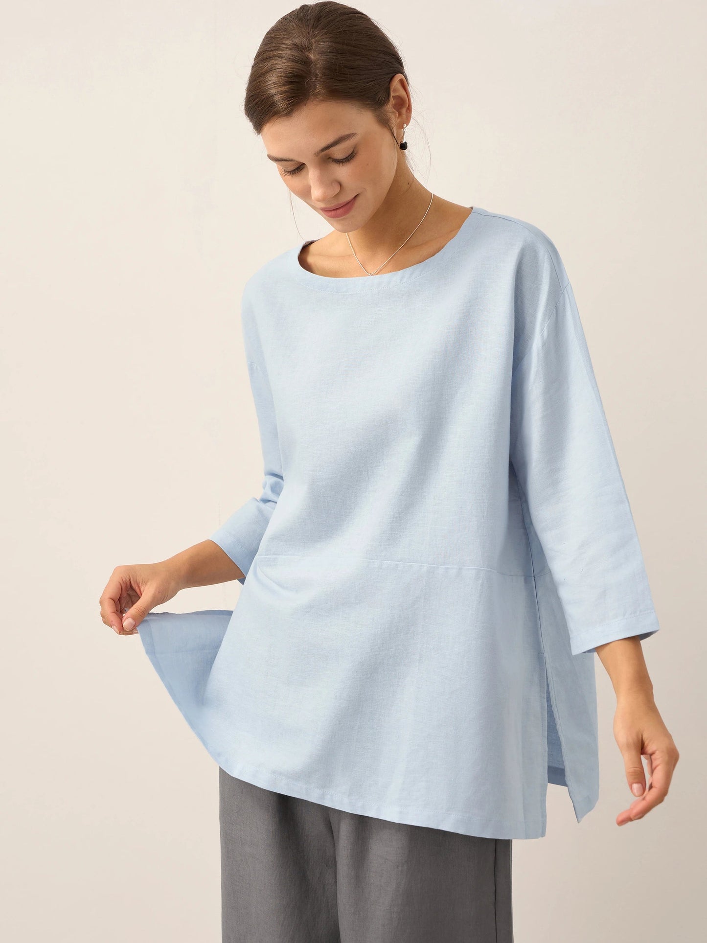 Linen White Boat Neck Oversized Top AVA 6