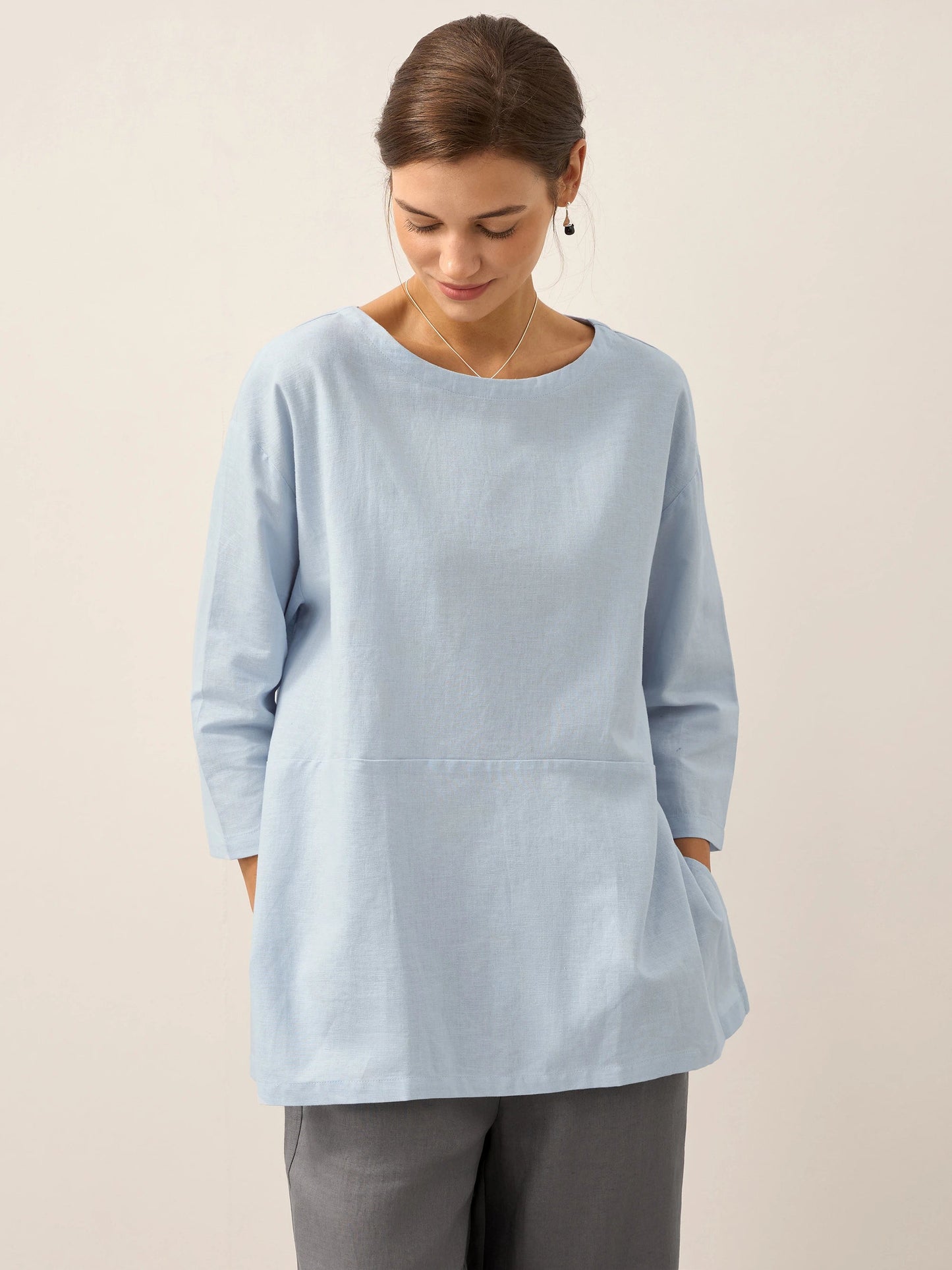 Linen White Boat Neck Oversized Top AVA 7