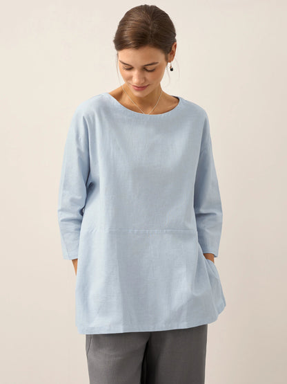 Linen White Boat Neck Oversized Top AVA 7