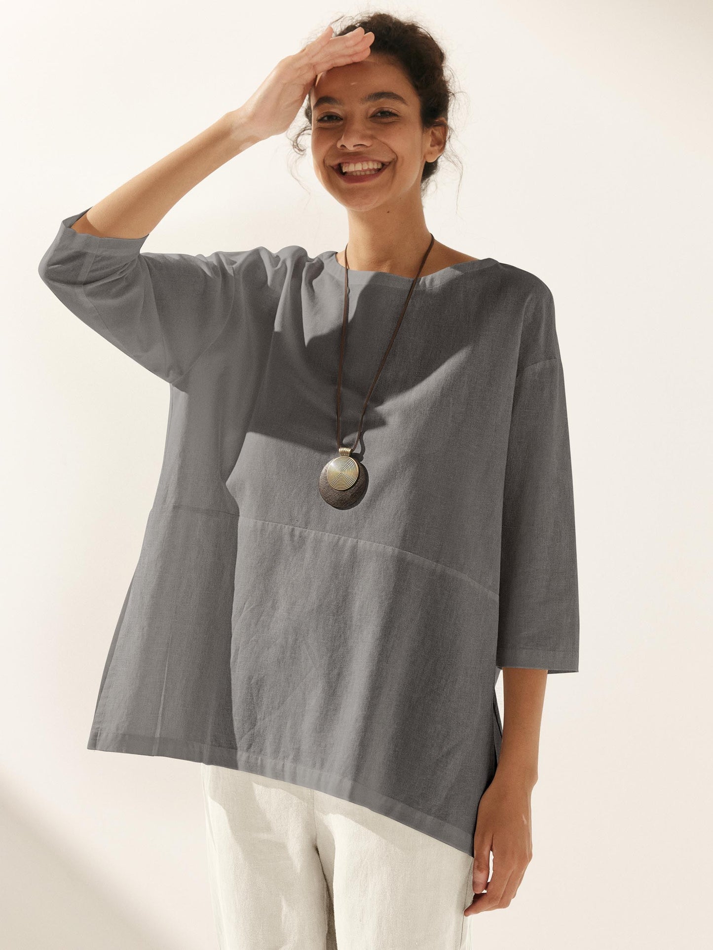 Linen White Boat Neck Oversized Top AVA 9