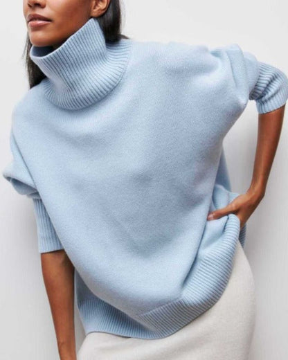 Linnea Oversized Sweater - Soft Knit Turtleneck with Ribbed Trim and Relaxed Fit 0