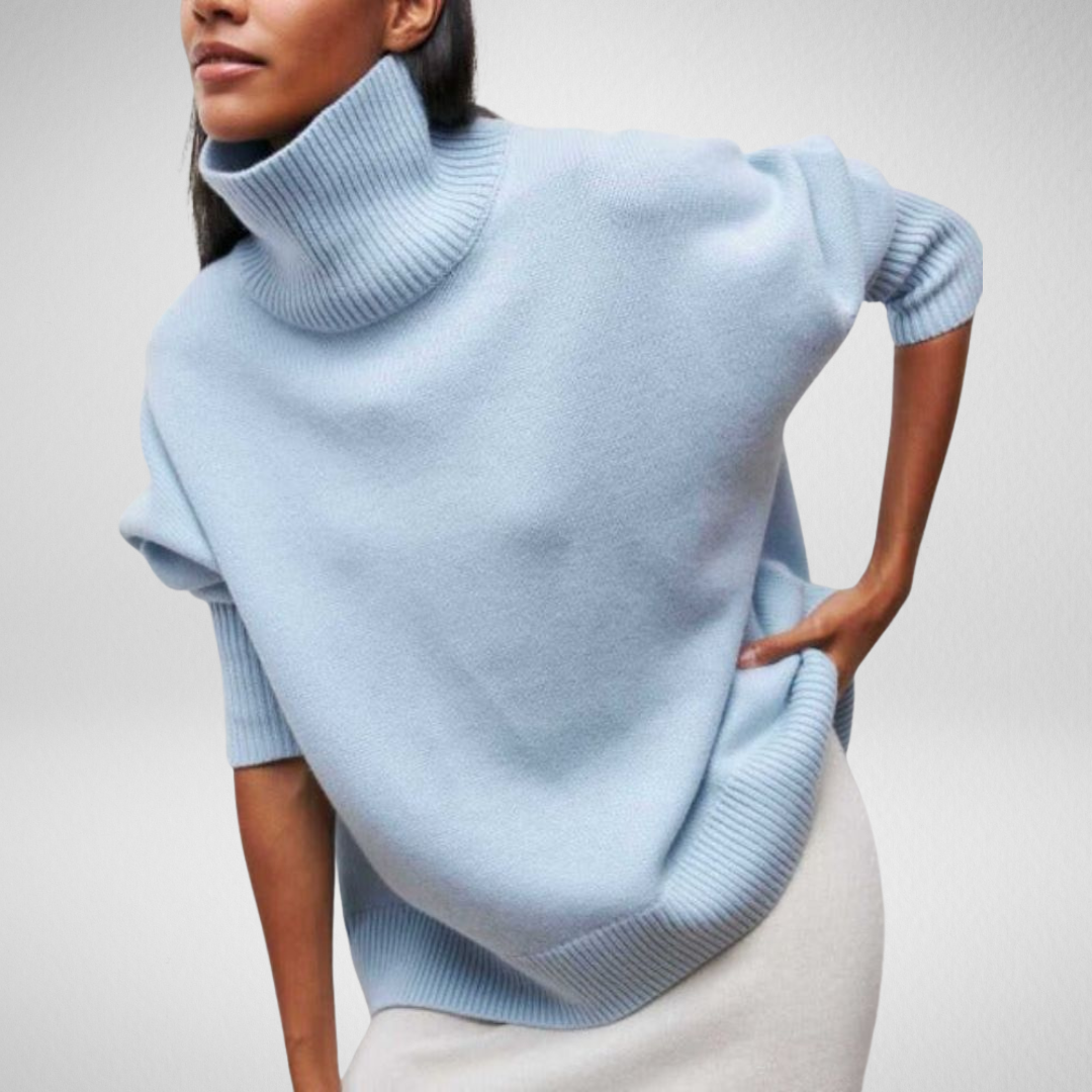 Linnea Oversized Sweater - Soft Knit Turtleneck with Ribbed Trim and Relaxed Fit 1