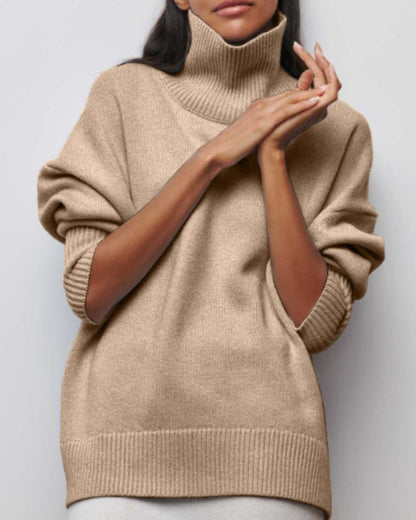 Linnea Oversized Sweater - Soft Knit Turtleneck with Ribbed Trim and Relaxed Fit 3