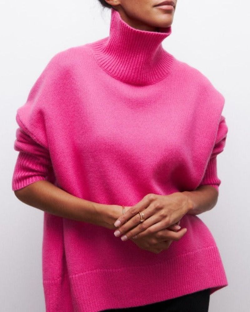 Linnea Oversized Sweater - Soft Knit Turtleneck with Ribbed Trim and Relaxed Fit 4