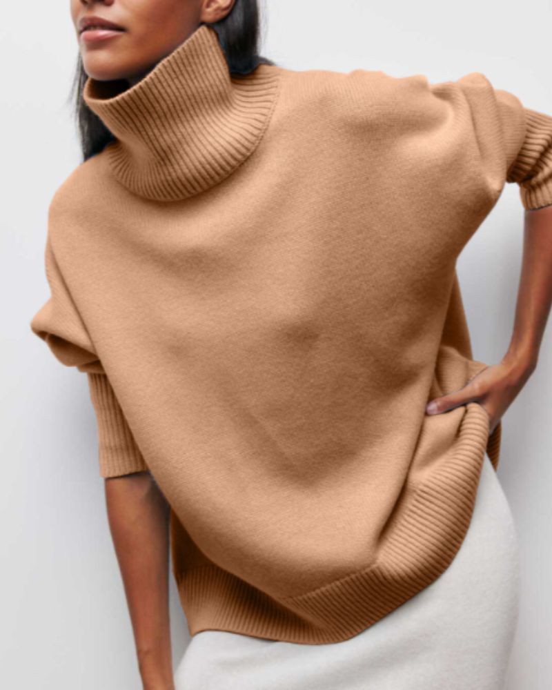Linnea Oversized Sweater - Soft Knit Turtleneck with Ribbed Trim and Relaxed Fit 5