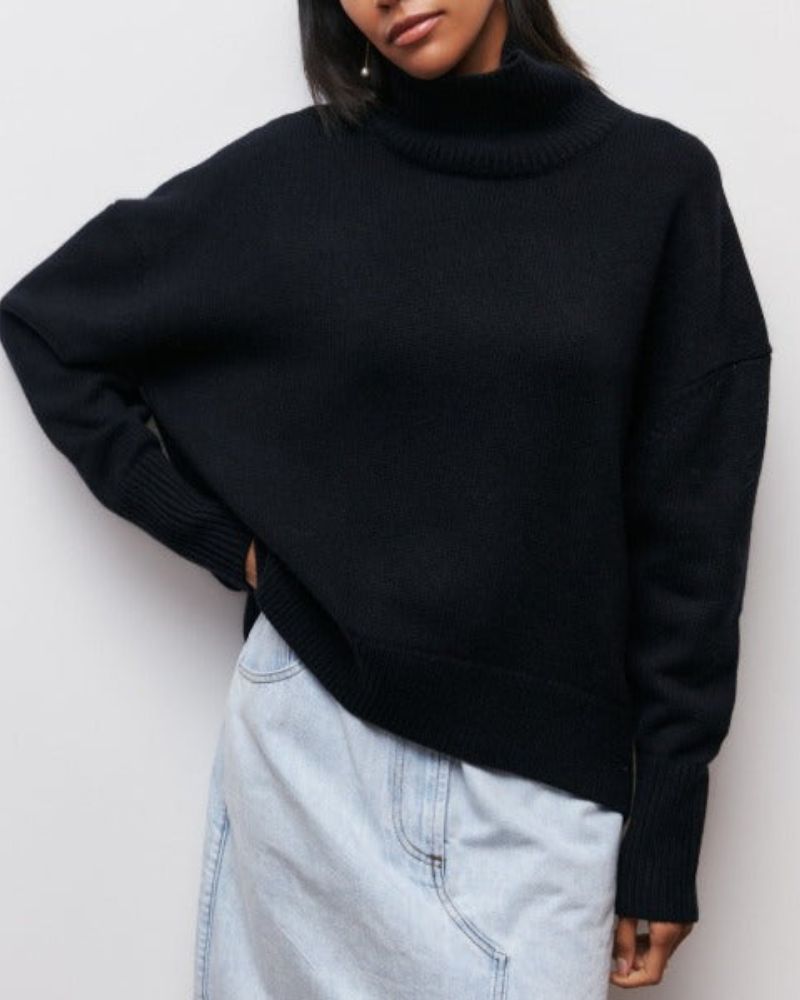 Linnea Oversized Sweater - Soft Knit Turtleneck with Ribbed Trim and Relaxed Fit 7