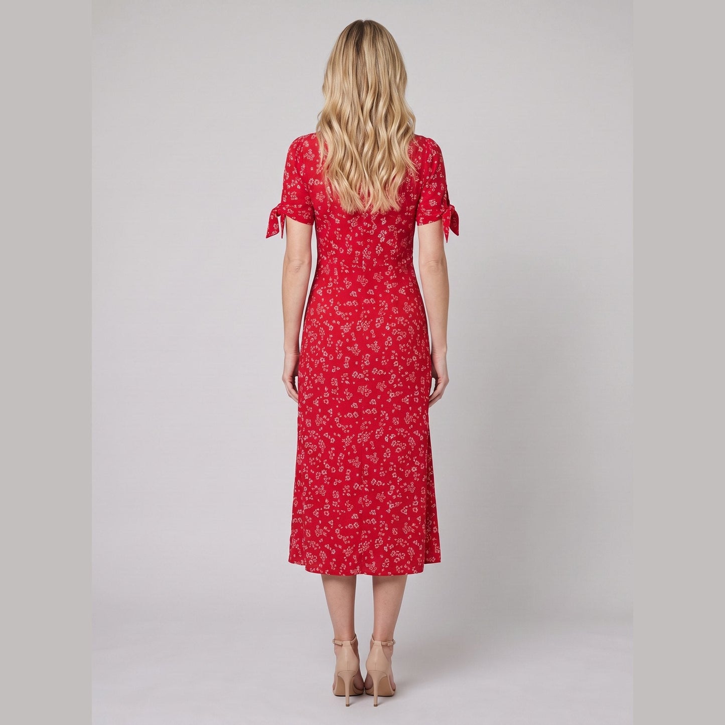 Liora Floral Print Midi Dress - Slim Fit V-Neck, Buttoned Front, Perfect for Weddings and Summer Events 3