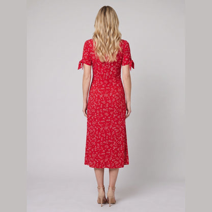 Liora Floral Print Midi Dress - Slim Fit V-Neck, Buttoned Front, Perfect for Weddings and Summer Events 3
