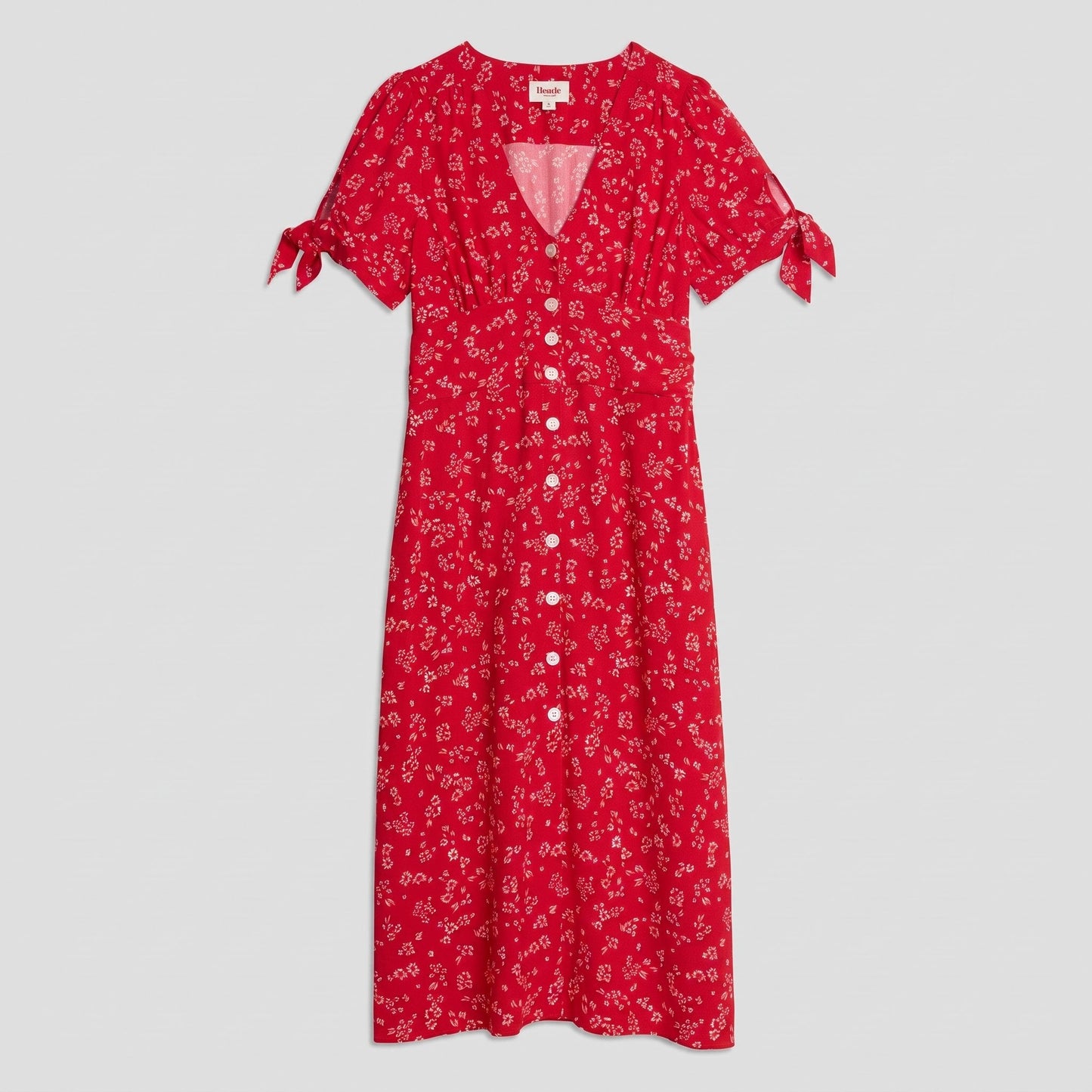 Liora Floral Print Midi Dress - Slim Fit V-Neck, Buttoned Front, Perfect for Weddings and Summer Events 4