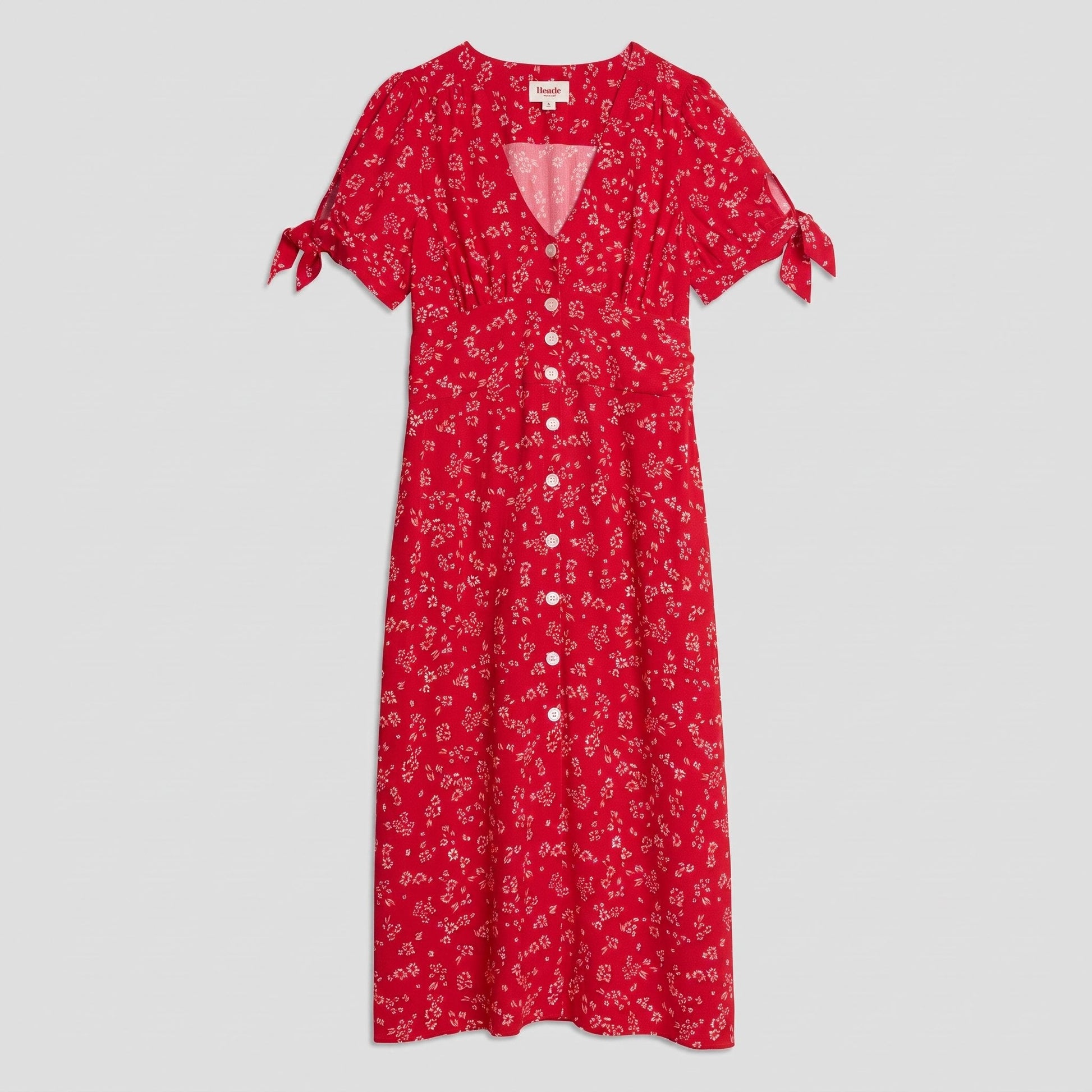 Liora Floral Print Midi Dress - Slim Fit V-Neck, Buttoned Front, Perfect for Weddings and Summer Events 4