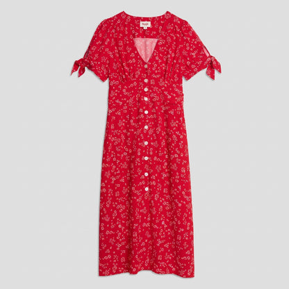 Liora Floral Print Midi Dress - Slim Fit V-Neck, Buttoned Front, Perfect for Weddings and Summer Events 4
