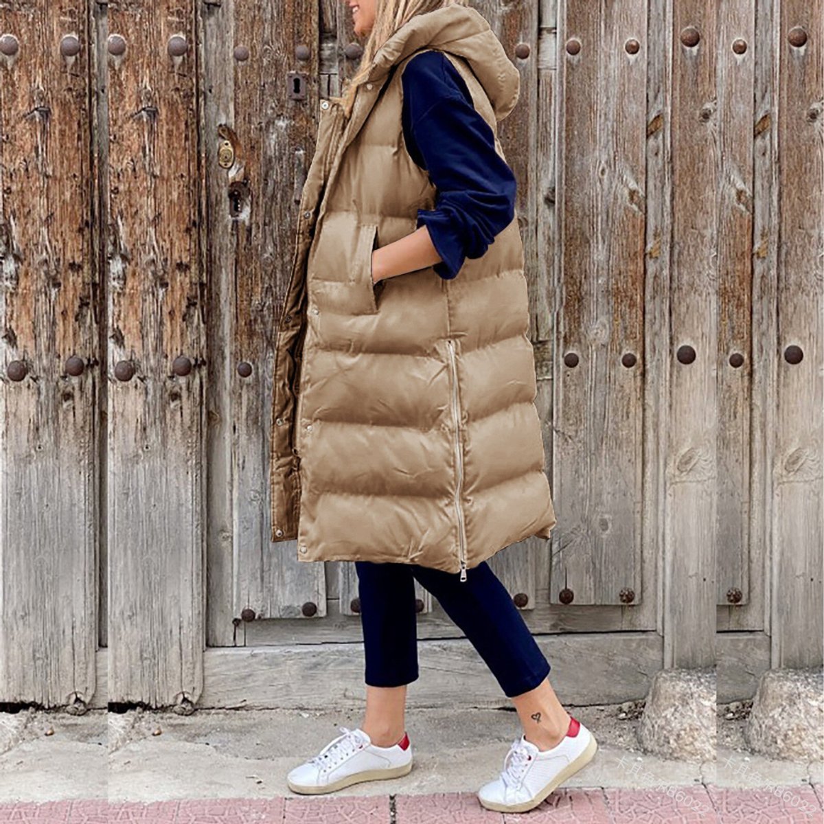 Long Quilted Hooded Puffer Vest - Sleeveless Black Gilet for Warmth and Style 3