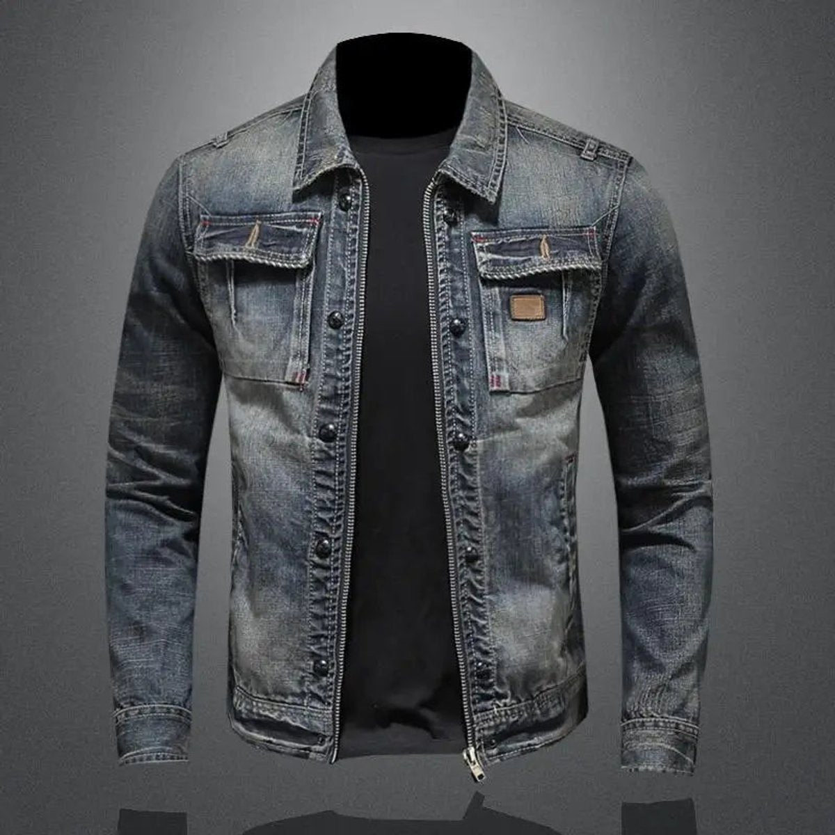 Lucas Retro Washed Denim Jacket with Dual Closure and Chest Pockets 0