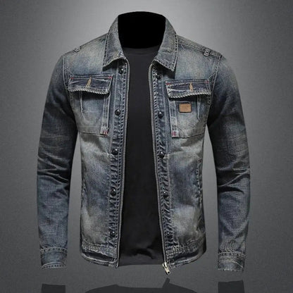 Lucas Retro Washed Denim Jacket with Dual Closure and Chest Pockets 0