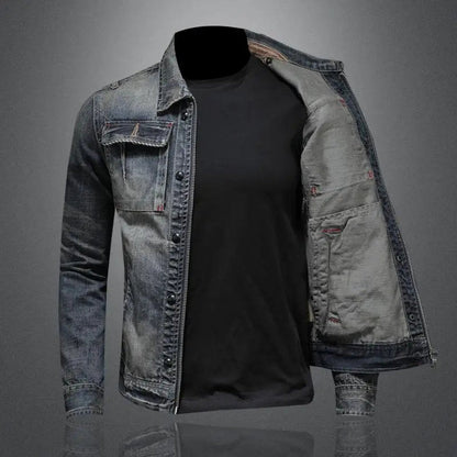 Lucas Retro Washed Denim Jacket with Dual Closure and Chest Pockets 1