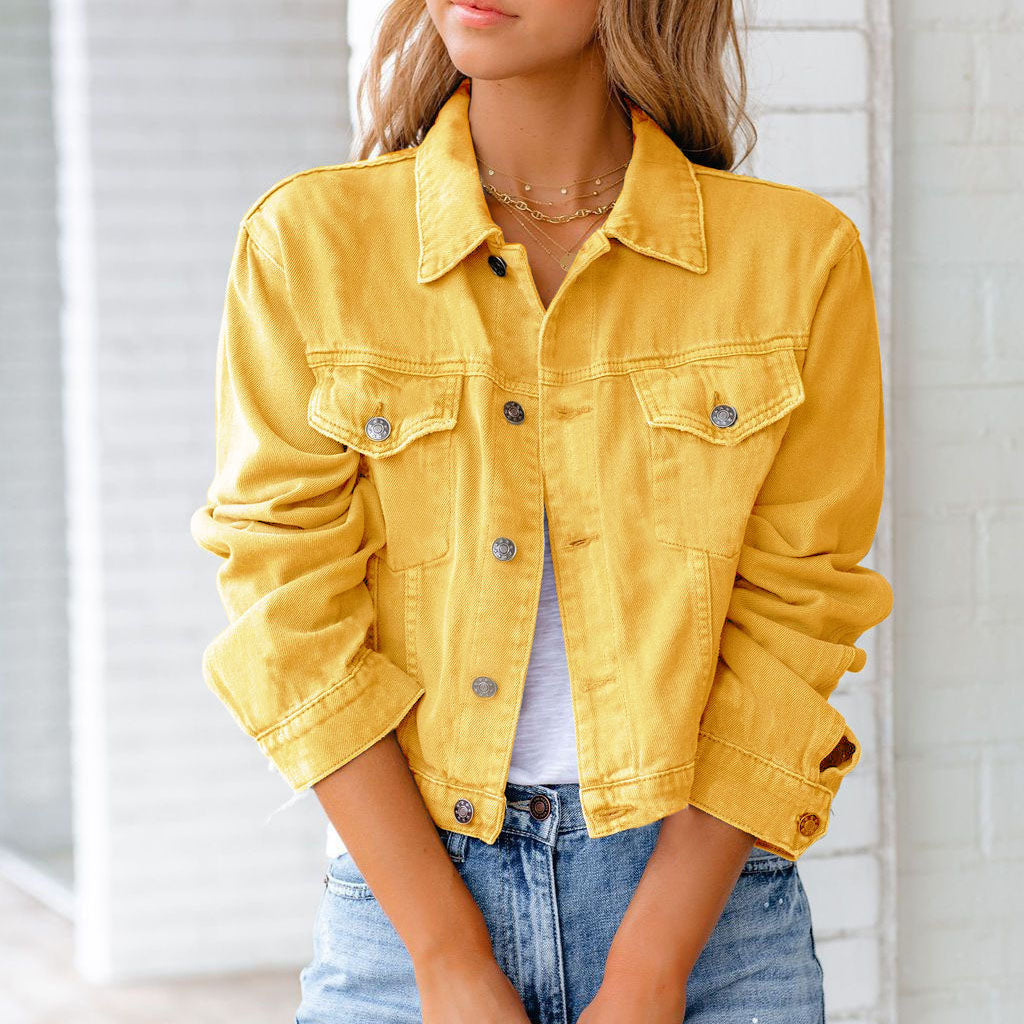 Lucinda - Cropped Long Sleeve Jacket with Button Front & Classic Collar 1