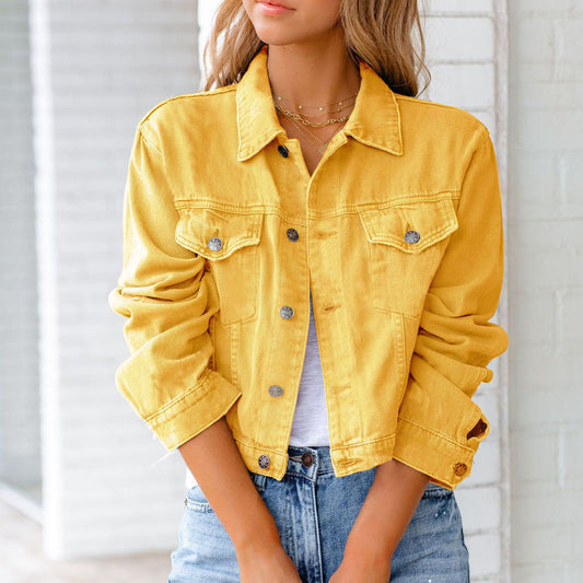 Lucinda - Cropped Long Sleeve Jacket with Button Front & Classic Collar 1