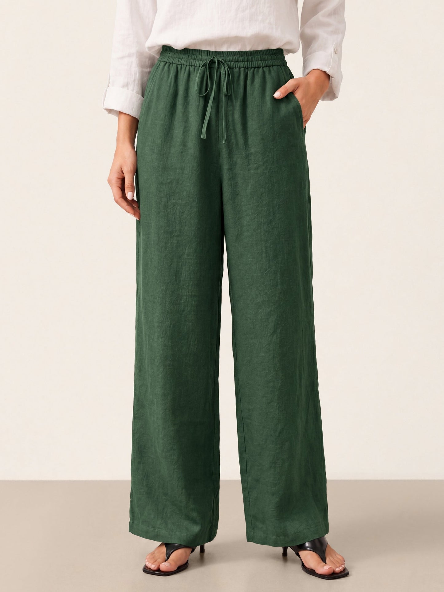 Luna Linen Pants | White, Relaxed Fit, Elasticized Drawstring 10