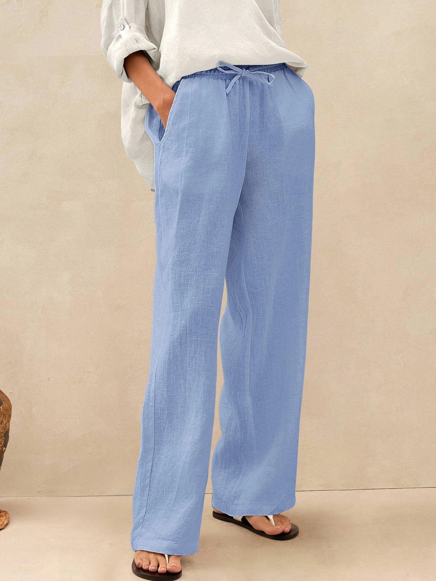 Luna Linen Pants | White, Relaxed Fit, Elasticized Drawstring 15