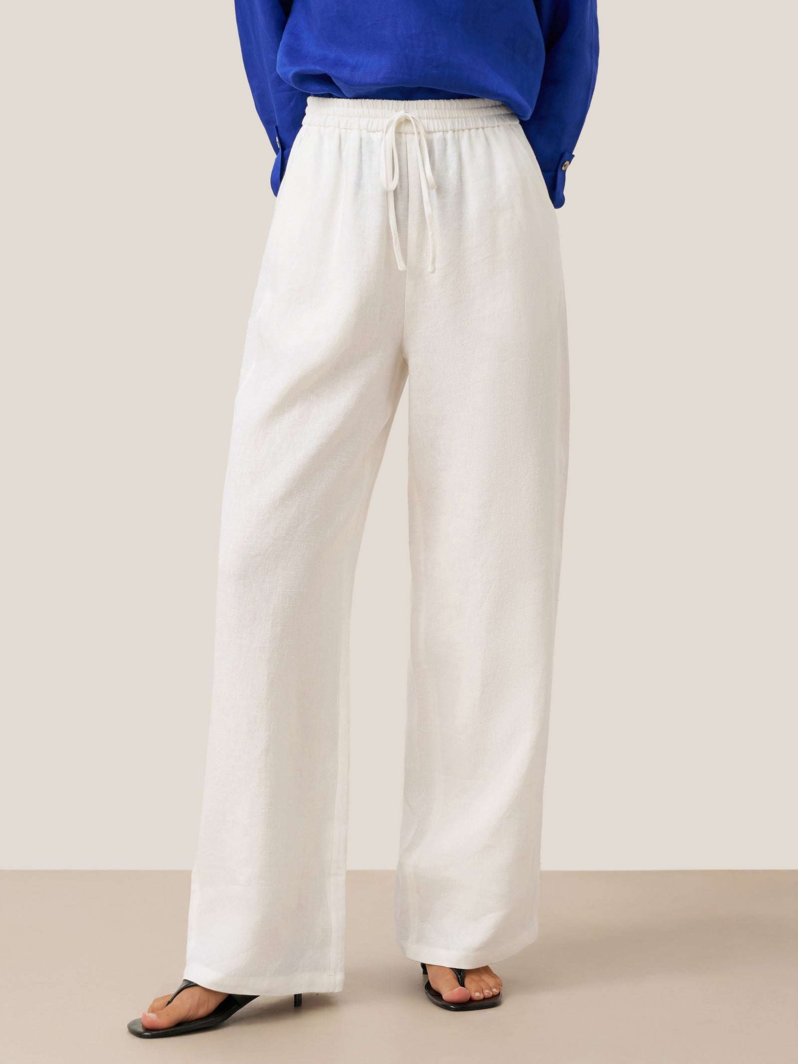Luna Linen Pants | White, Relaxed Fit, Elasticized Drawstring 4