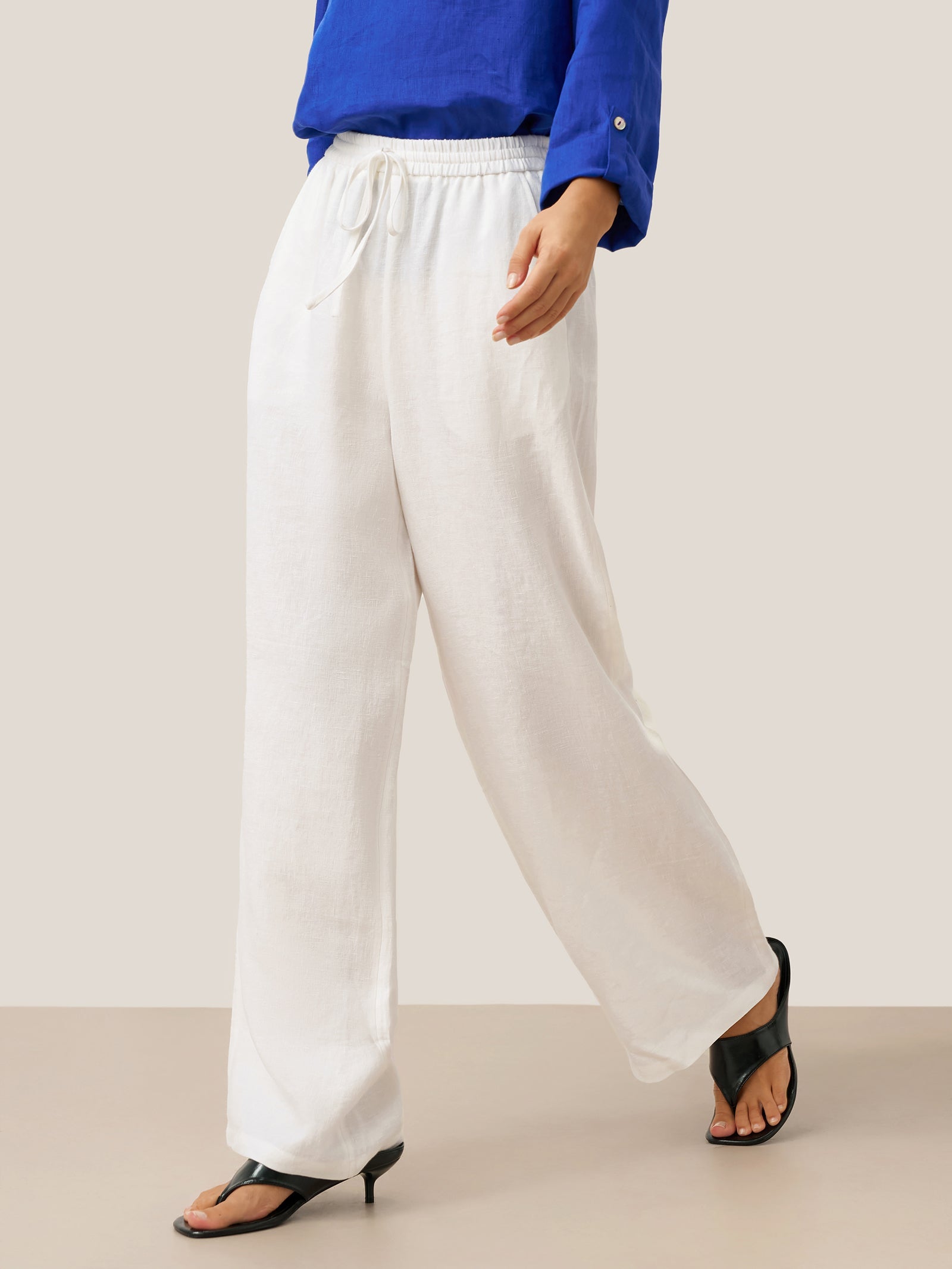 Luna Linen Pants | White, Relaxed Fit, Elasticized Drawstring 7