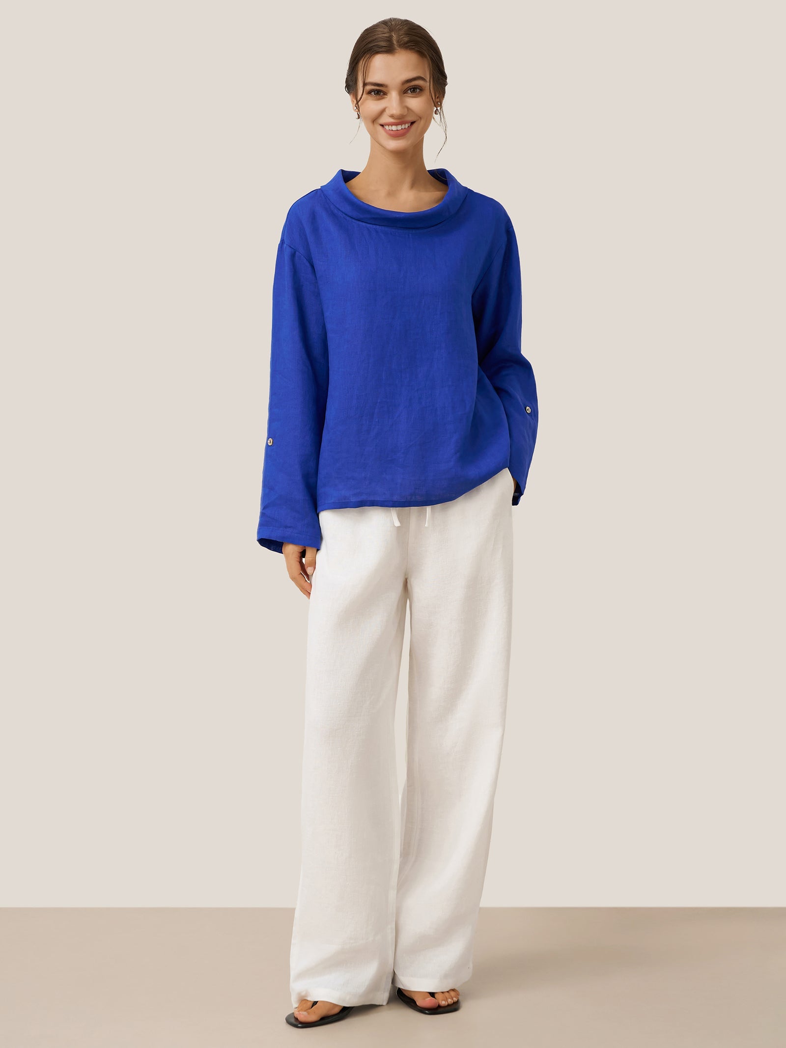 Luna Linen Pants | White, Relaxed Fit, Elasticized Drawstring 8