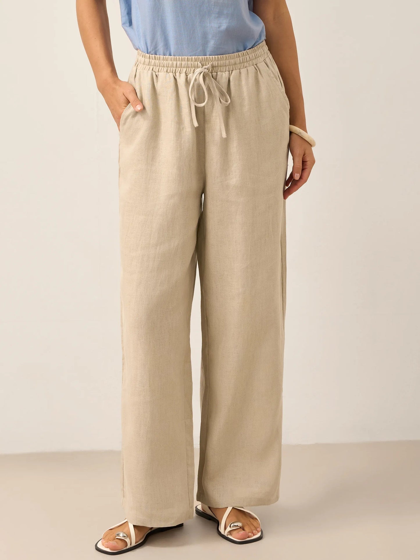 Luna Linen Pants | White, Relaxed Fit, Elasticized Drawstring 9