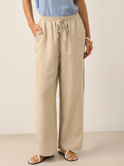 Luna Linen Pants | White, Relaxed Fit, Elasticized Drawstring 9