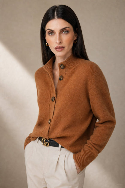 Madison Avenue - Merino Wool Blend Cardigan Sweater with Bold Buttons 1