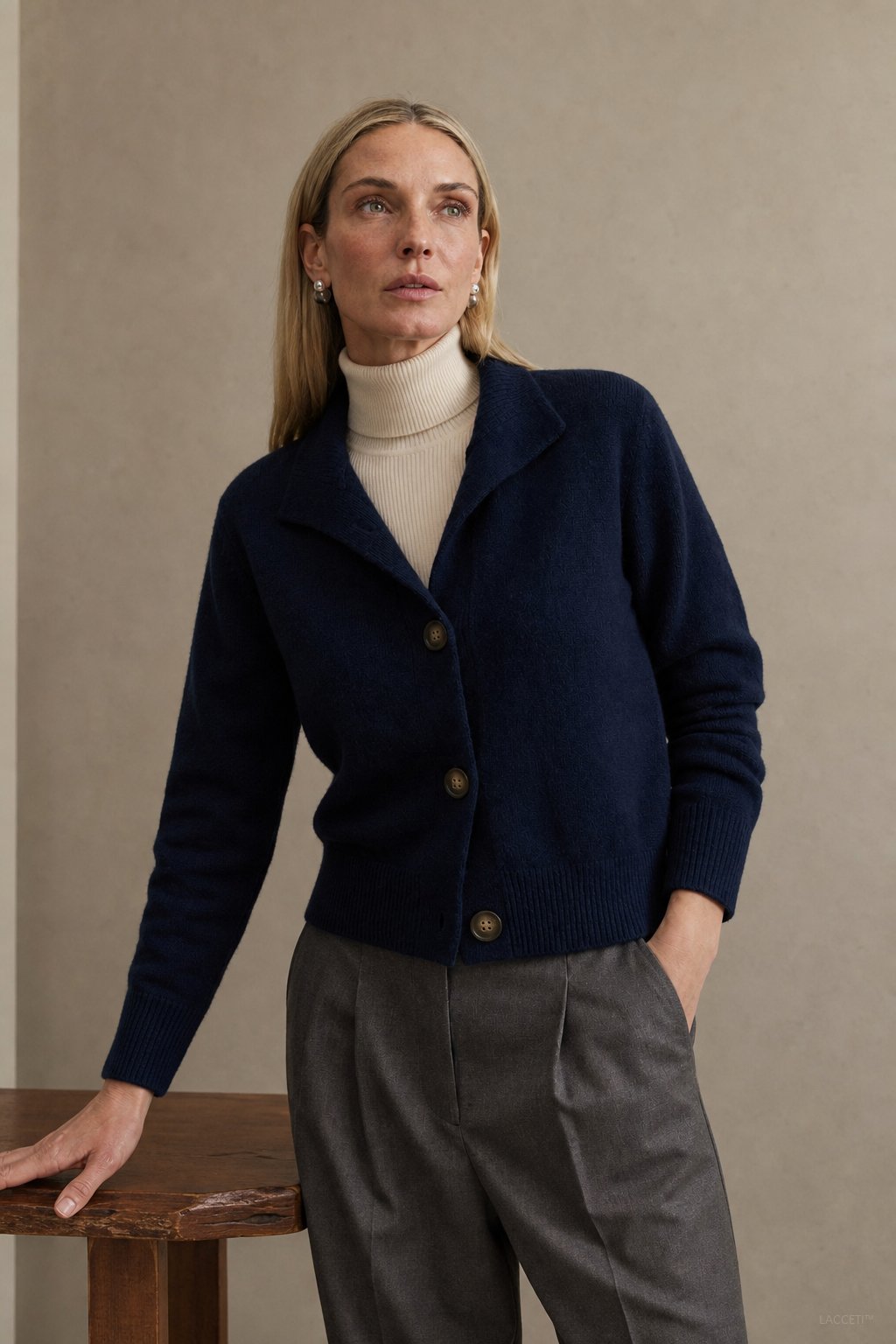 Madison Avenue - Merino Wool Blend Cardigan Sweater with Bold Buttons 3