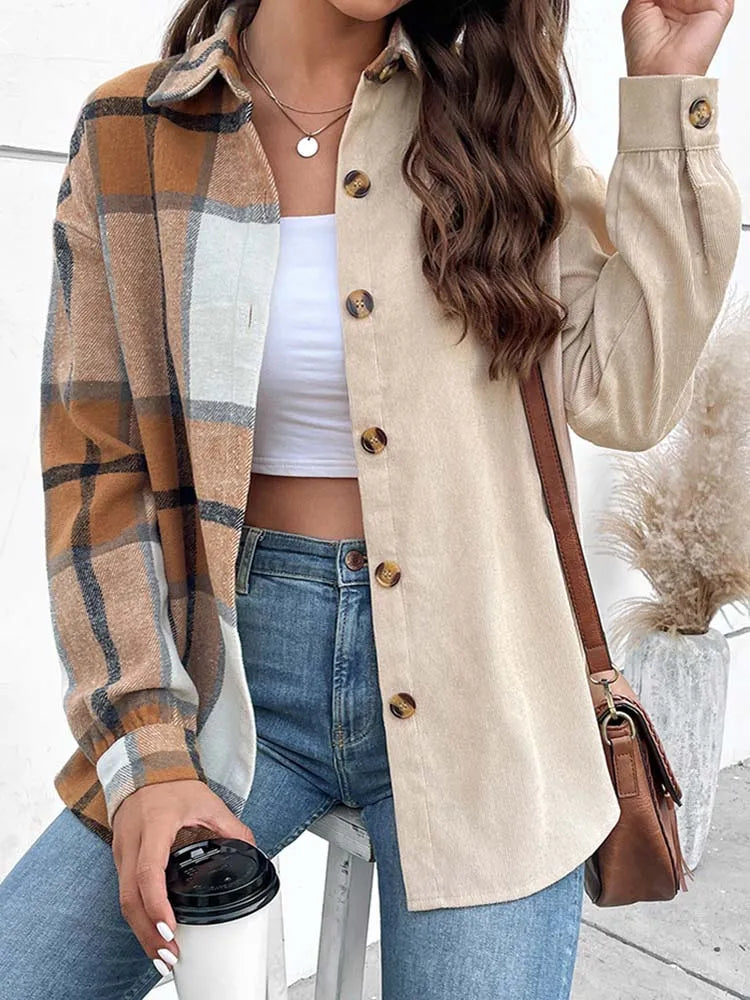 Marleen Beige Plaid Blouse - Soft Fabric, Elegant Autumn Style for Any Occasion 4