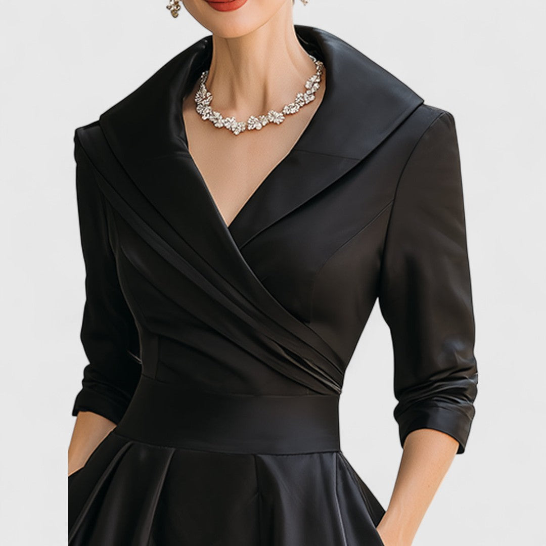 Marley Quinn - Long Sleeve Midi Dress with Flared Skirt and V-Neckline 5
