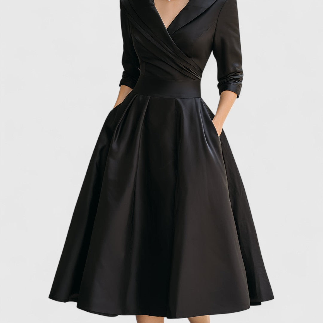 Marley Quinn - Long Sleeve Midi Dress with Flared Skirt and V-Neckline 6