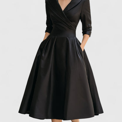 Marley Quinn - Long Sleeve Midi Dress with Flared Skirt and V-Neckline 6