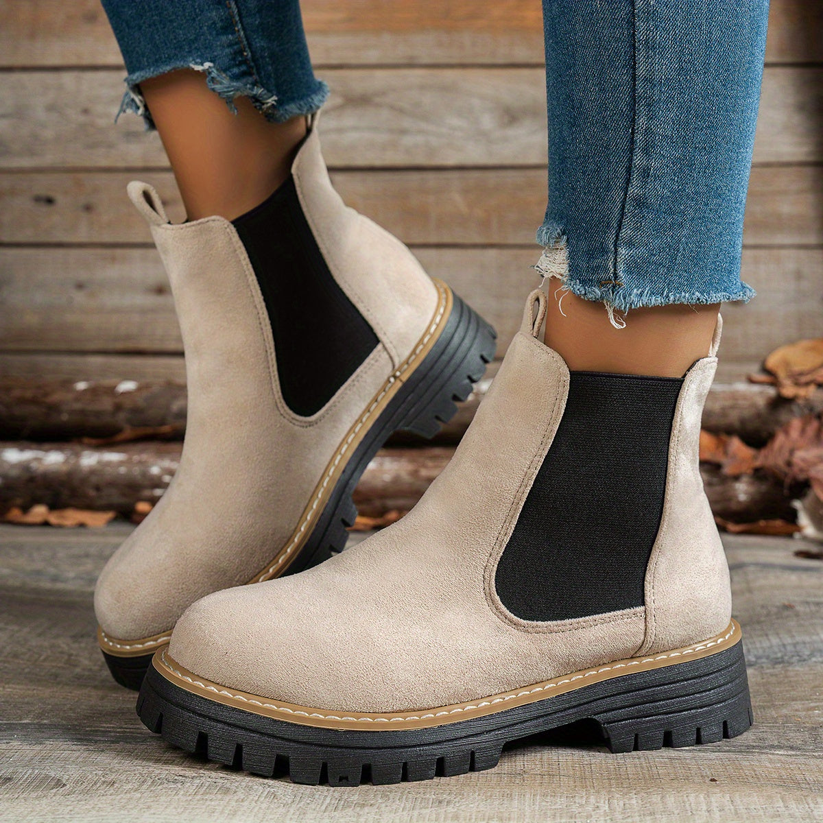 Mehetabel - Chelsea Platform Ankle Boots with Lug Sole and Slip-On Design 0