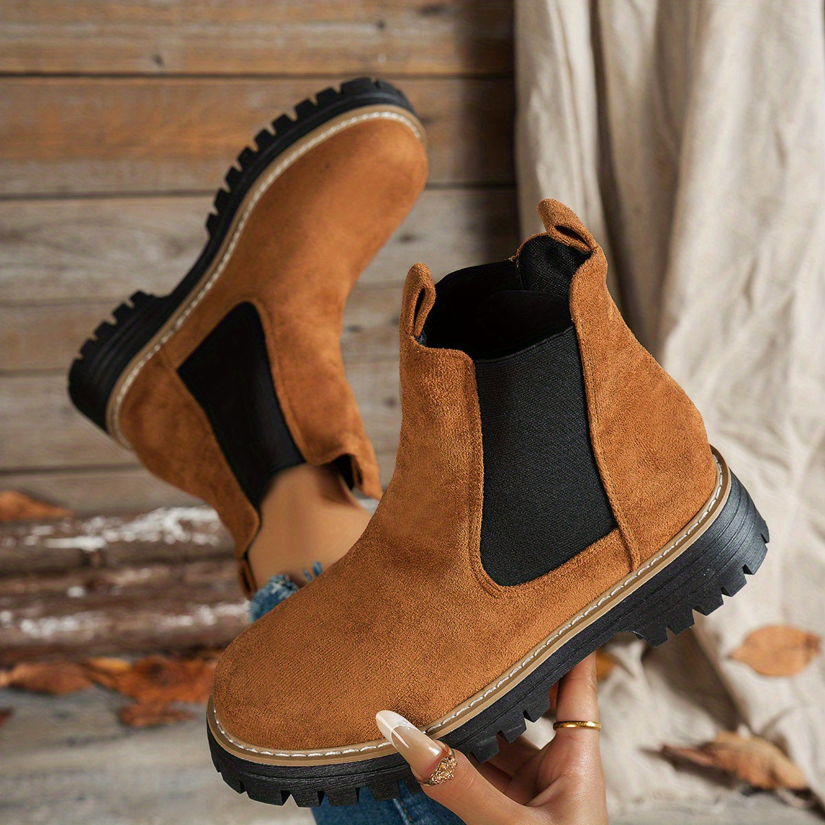Mehetabel - Chelsea Platform Ankle Boots with Lug Sole and Slip-On Design 9